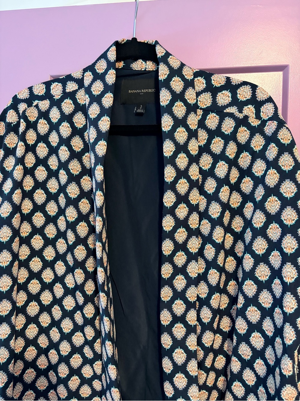 Banana Republic Black Blazer with Cream & Tan Medallion Print